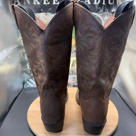Justin Stampede 2551 Brown Leather Pull On Western Cowboy Boots Men's 10EE